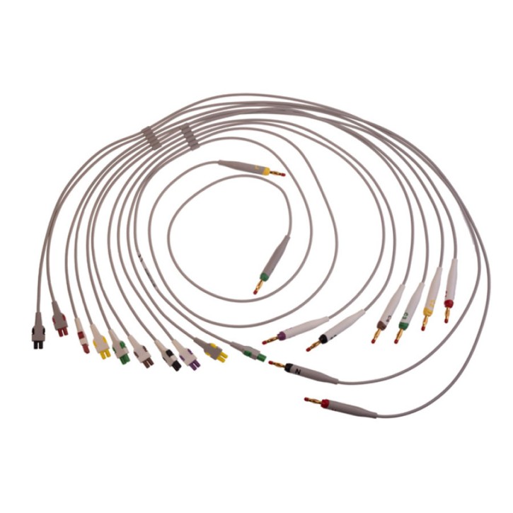 Elektrodenleitungen, 4 mm Stecker, IEC, ML (10 Stck)  (Extrm. 102 cm, Brustwand 80 cm) Gold
