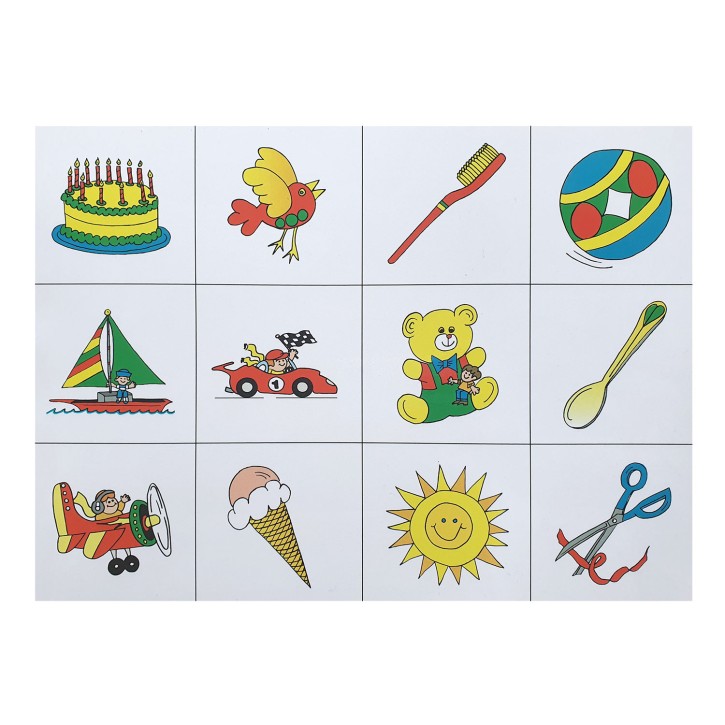 Bildtafel für Hörprüfkabine 12 Motive