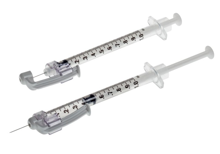 BD SafetyGlide™ 1 ml, grad. 0,01 ml, 26 G 3/8, 0,45 x 10 mm, braun (100 Stck) , Gamma-steril, latexfrei, PVC-frei