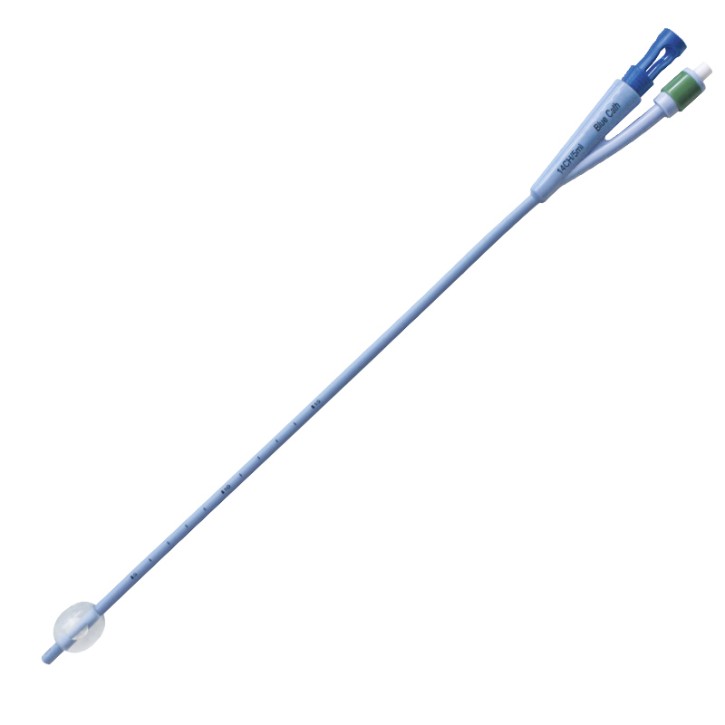 BLUECATH Supra 33cm (10 Stck.) CH 14-22, 5-10ml, blau eingefärbt 100% Silikon, 2-Wege Ballonkatheter mit Stopfen