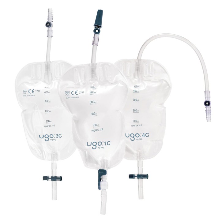 1-Kammer-Beinbeutel 500ml, mit Textilbeschichtung , verschiedene Schlauchlängen, verschiedene Hähne