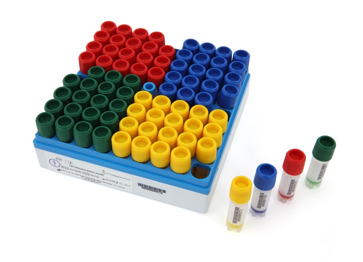 Cryobank® barcodiert - 80 Röhrchen Rot, Blau, Grün, Gelb
