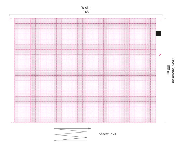 EKG-Papier für Schiller Cardiovit AT6 / SP-200 145mm x 100mm x 260 Faltblätter (5 Blöcke, rot)