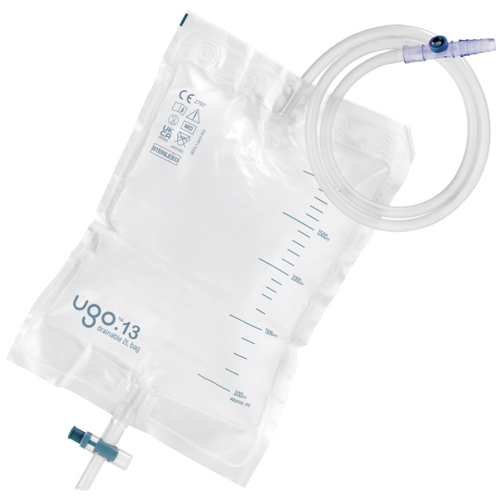Ugo 13, Dauerdrainage 2L, 90cm, Eckhahn, steril (10St) Bettbeutel zur kontinuierlichen Drainage (7T)