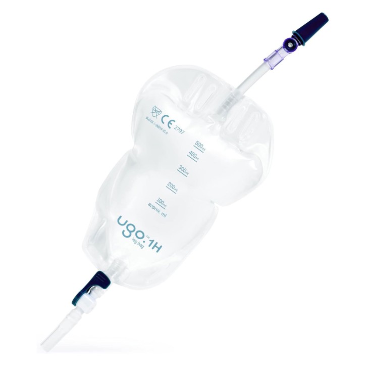 Ugo 1H, Beinbeutel 500ml, 5cm, Schwenkh (10 Stck) steril, ohne Textilbeschichtung, mit Haltebändern