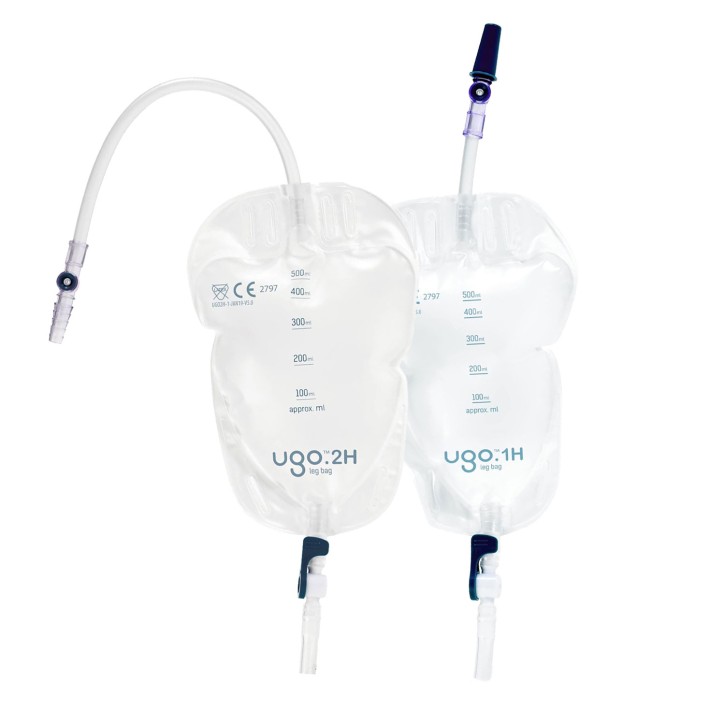 Ugo Serie H Beinbeutel 500ml, Schwenkh (10 Stck) steril, ohne Textilbeschichtung, mit Haltebändern