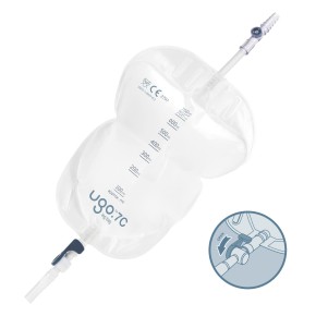 Ugo 7C, Beinbeutel 750 ml, 5cm, Schwenkh (10 Stck) steril, Schlauch 5 cm, mit Textilbeschichtung